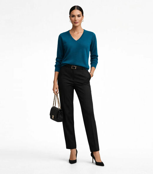 Suéter Feminino Gola V em Tricot Rovitex Azul