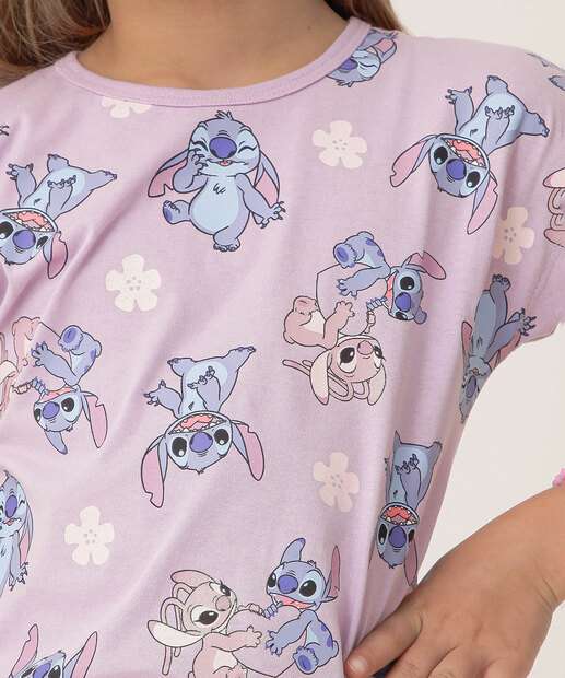 Blusa Infantil Angel E Stitch Disney Tam 4 a 10 Lilás