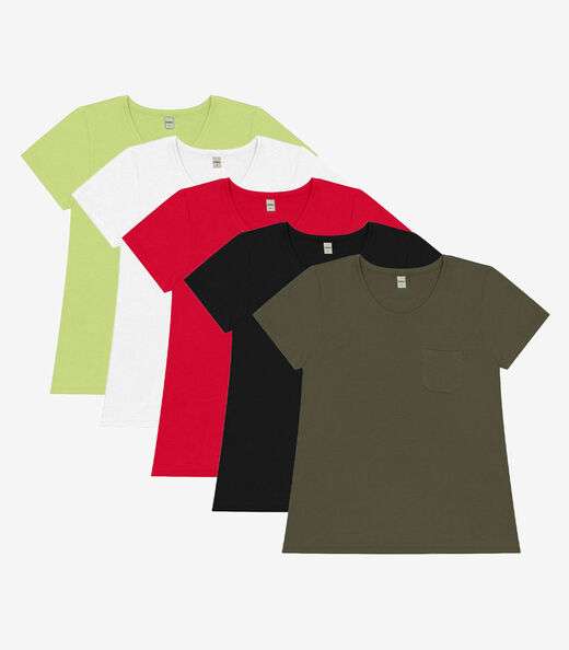 Kit 5 Blusas Femininas Viscotorcion Com Bolso Rovitex Sortido