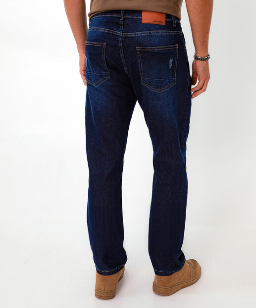 Calça Masculina Jeans Reta Bolsos Gangster Azul