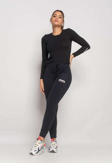 Blusa Esportiva Manga Longa e Gola Redonda Malha Preto Salvatore