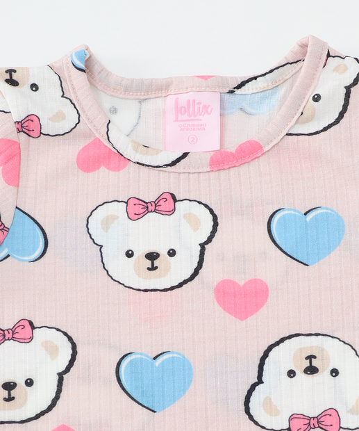 Conjunto Infantil Canelado Estampa Urso Tam 1 a 3 Rosa