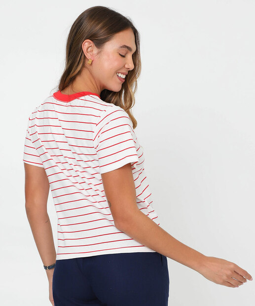 Blusa Feminina Listrada Manga Curta Marisa Off White