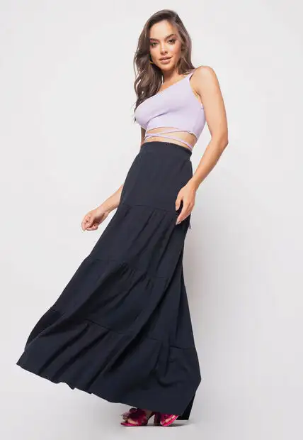 Cropped  Regata Com Tiras Malha Canelada Lilás