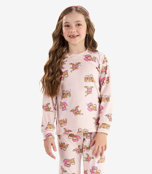 Pijama em Pelo Fleece Rovi Kids Rosa