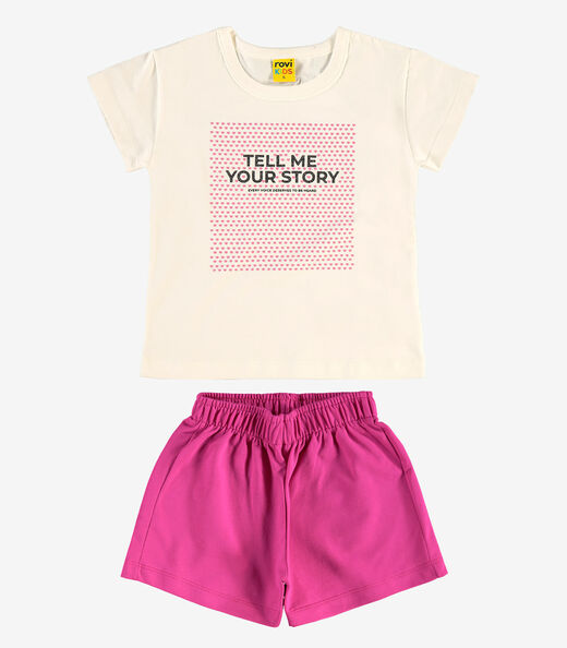 Conjunto Blusa com Shorts Meia Malha Rovi Kids Bege