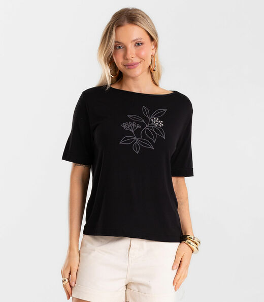Blusa Feminina Viscotorcion Com Estampa Rovitex Preto