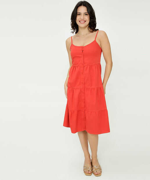 Vestido Midi Feminino Sarja Botões Alças Finas Marisa