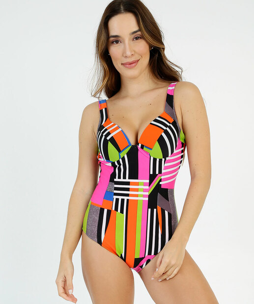 Maiô Com Bojo Listrado Zero Barriga Banho De Mar