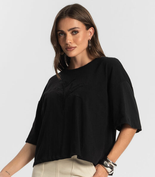 Blusa Feminina Com Bordado Endless Preto