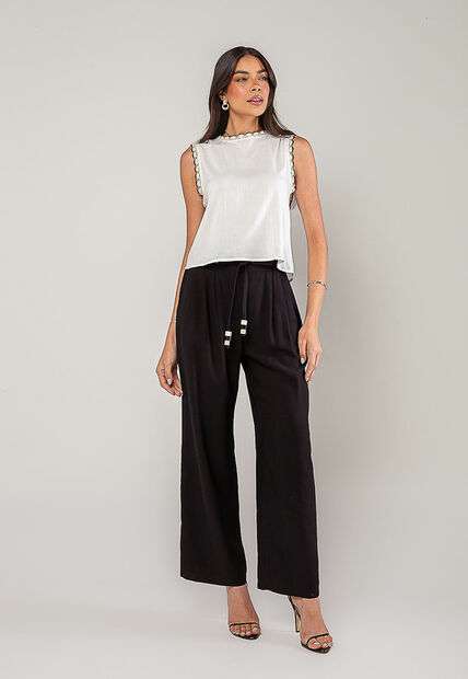 Regata Alfaiataria Com Renda nas Cavas E Gola Branco Salvatore