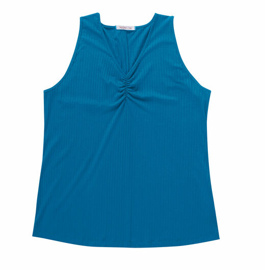 Regata Plus Size Em Ribana Canelada Secret Glam Azul