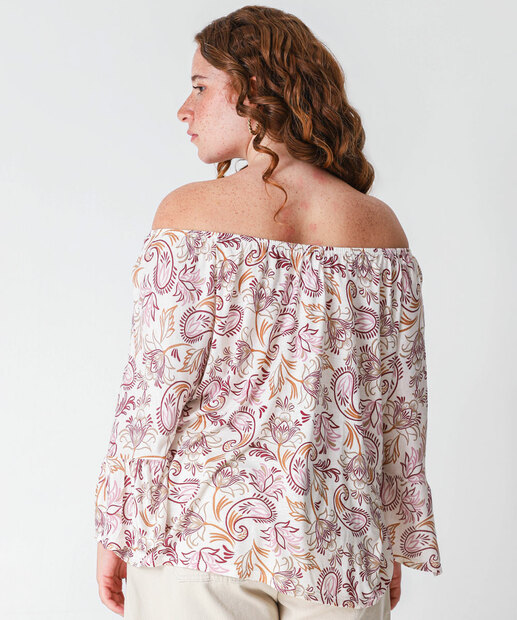 Blusa Ciganinha Plus Size Feminina Paisley Marisa Off White