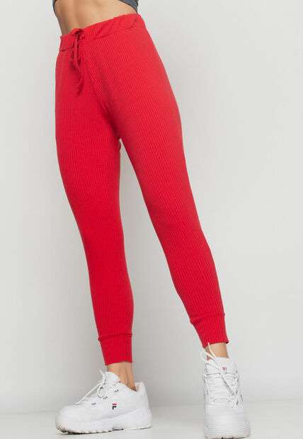 Calça  Jogger Comfy Malha Canelada Vermelho Claro Salvatore Fashion