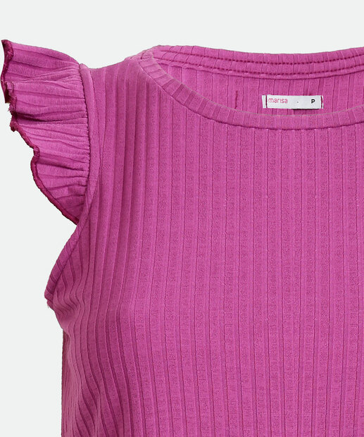 Blusa Regata Feminina Canelada Com Babado Marisa