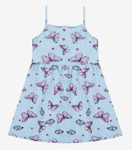 Vestido Infantil Estampado de Alcinha Biju Kids Azul