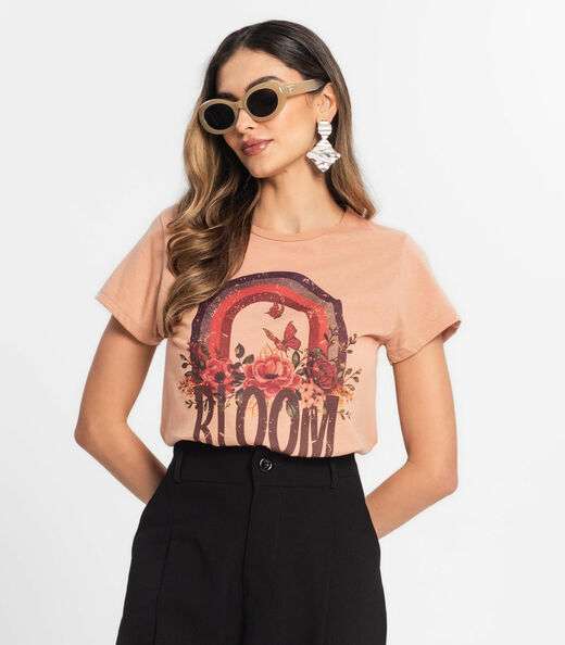Blusa Baby Look Feminina Estampada Select Bege
