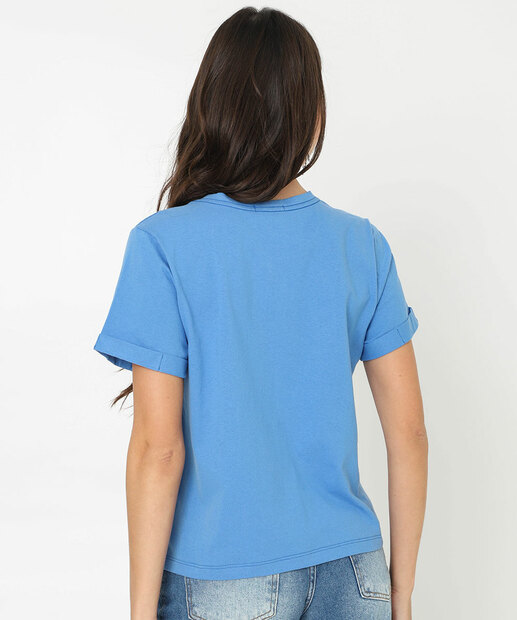 Blusa Feminina Flor Manga Curta Marisa Azul