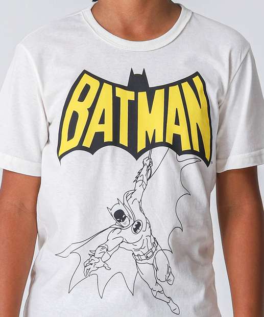 Camiseta Juvenil Batman Warner Bros Tam 10 a 16 Off White