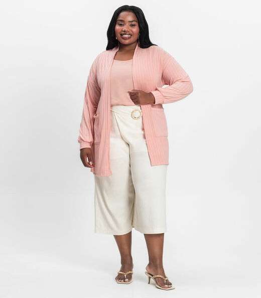 Cardigan Feminino Pluz Size Infinita Cor Rosa