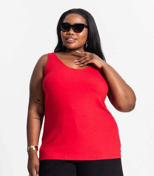 Regata Plus Size Em Ribana Canelada Secret Glam Vermelho
