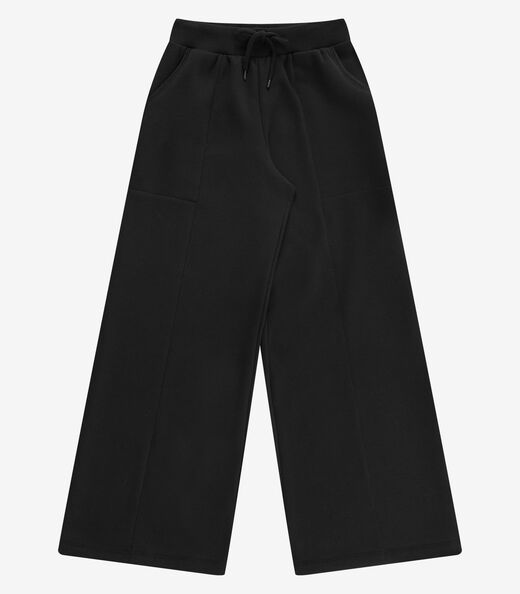 Calça Feminina Wide Leg Moletom Sem Felpa Minty Preto