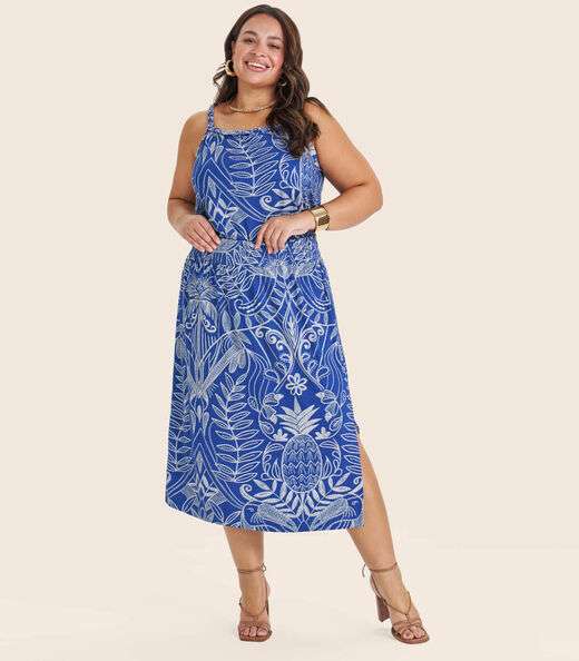 Blusa de Alça Plus Size Feminina Secret Glam Azul