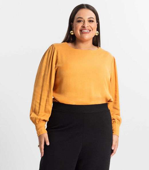 Image_Blusa Plus Size Feminina Manga Longa Secret Glam Marrom