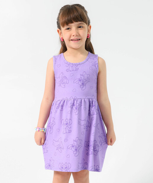 Vestido Infantil Estampa Stitch Tam 4 a 10 Lilás