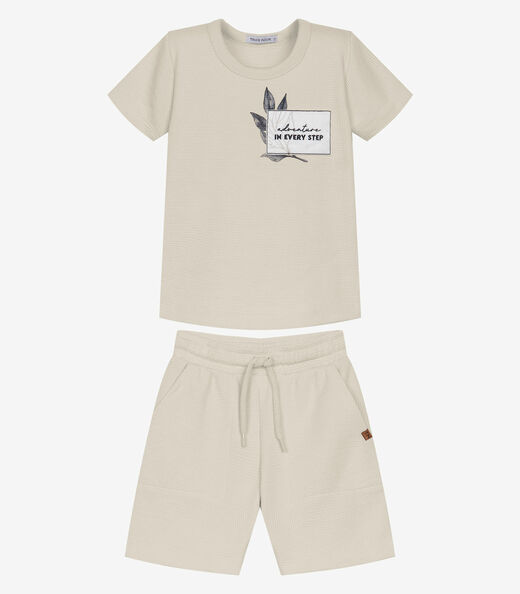 Conjunto Infantil Camiseta Com Bermuda Trick Nick Bege