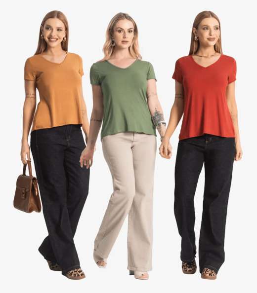 Kit 3 Blusas Femininas Básicas Select Sortidas