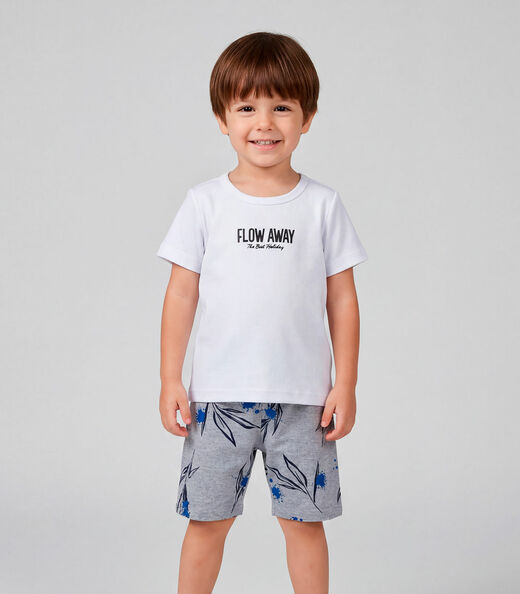 Conjunto Infantil Masculino Com Estampa Localizada Cinza
