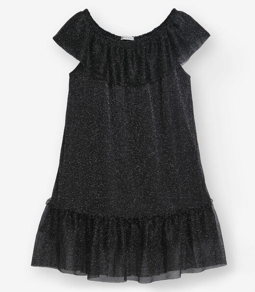 Vestido Tule Shine e Cotton Leve Trick Nick Preto