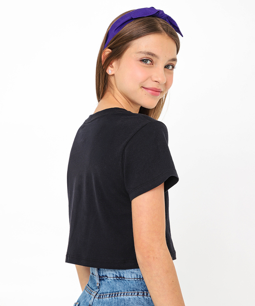 Blusa Juvenil Cropped College Marisa Tam 10 a 16 Preto