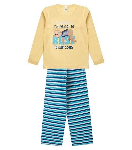 Pijama Menino Manga Longa Brilha No Escuro Kappes Amarelo