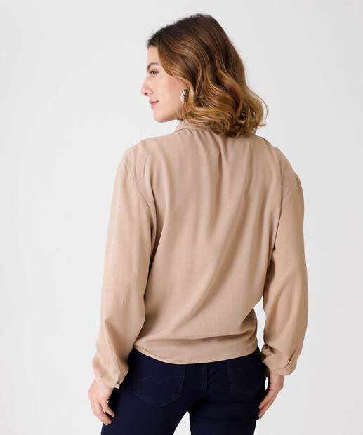 Camisa Feminina Bolsos Manga Longa Marisa