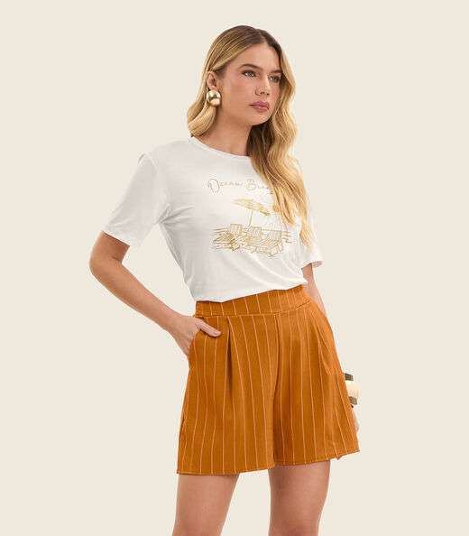 T- Shirt Feminina Manga Curta Endless Bege