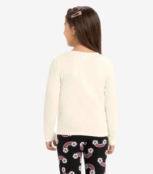 Blusa Manga Longa Com Aplicação Strass Rovi Kids Bege