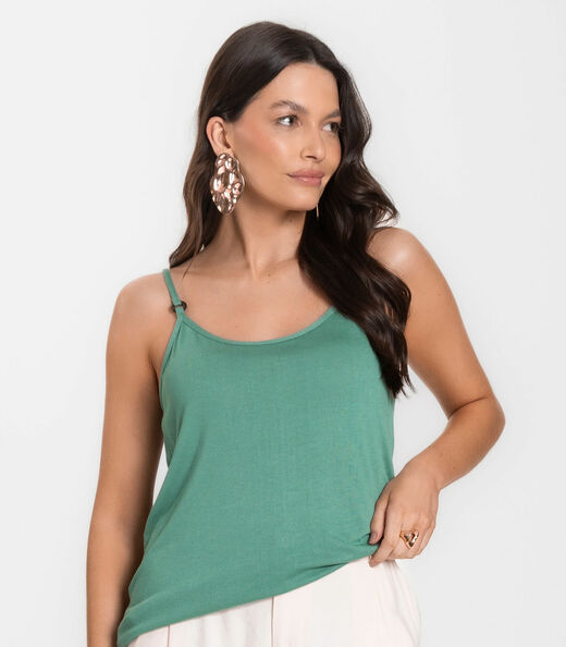 Blusa de Alça em Visco Tricot Infinita Cor Verde