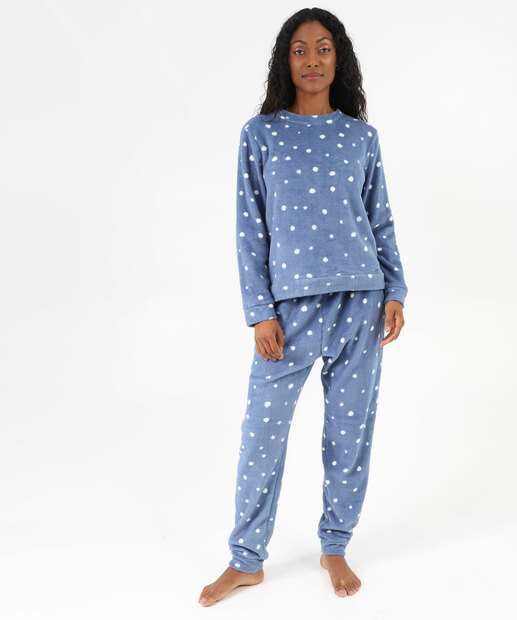 Pijama Feminino Plush Estampa Poá Manga Longa Marisa