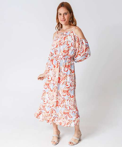 Image_Vestido Midi Feminino Open Shoulder Estampado Marisa Bege