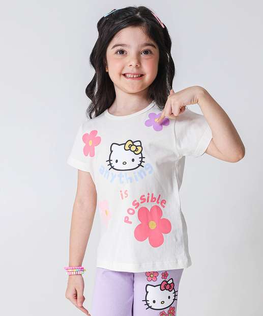 Blusa Infantil Hello Kitty Tam 4 a 10 Off White