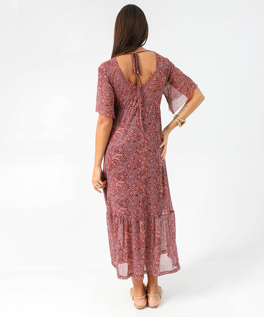 Vestido Feminino Midi Tule Estampa Paisley Marisa Vinho