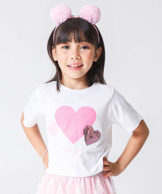 Conjunto Infantil Coração Tule Marisa Tam 4 a 10 Off White