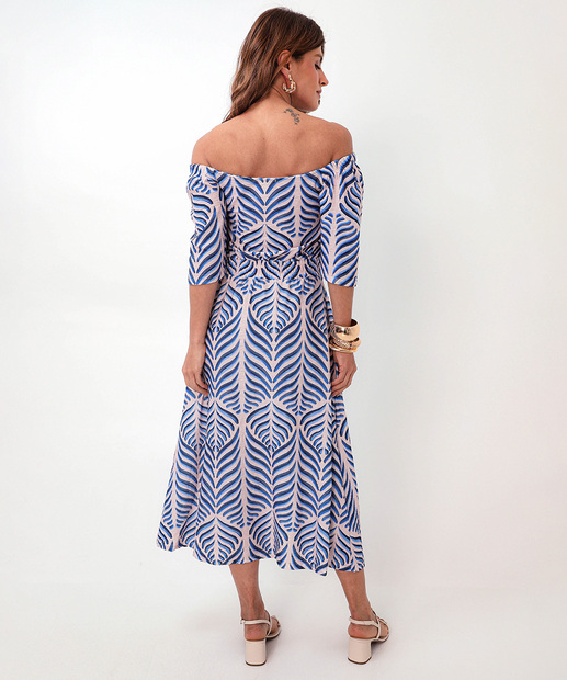 Vestido Midi Feminino Ciganinha Estampado Marisa Azul