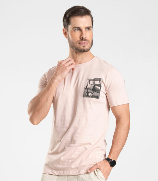 Camiseta Masculina Meia Malha Diametro Rosa