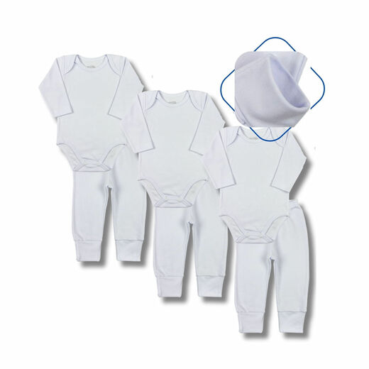 Kit Bebê 6 peças - 3 Bodies e 3 Calças de Suedine - Branco