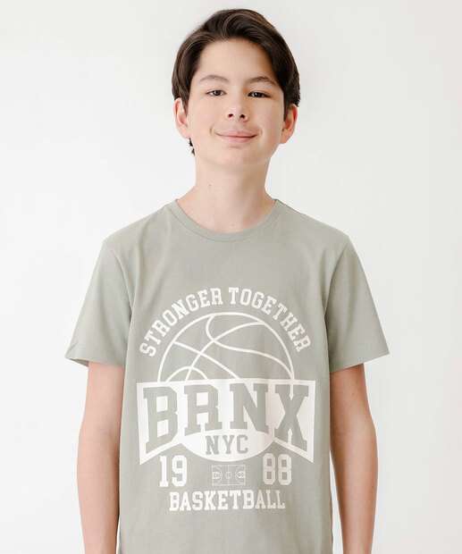 Camiseta Juvenil Manga Curta Estampada MR Tam 10 a 16