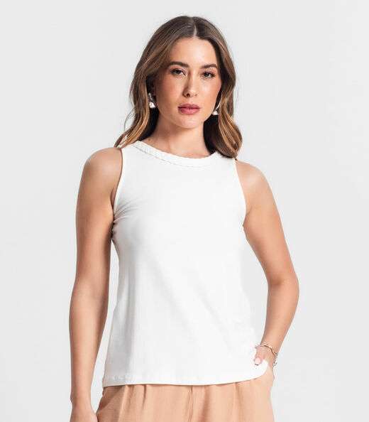 Regata Feminina Com Decote Trabalhado Rovitex Bege