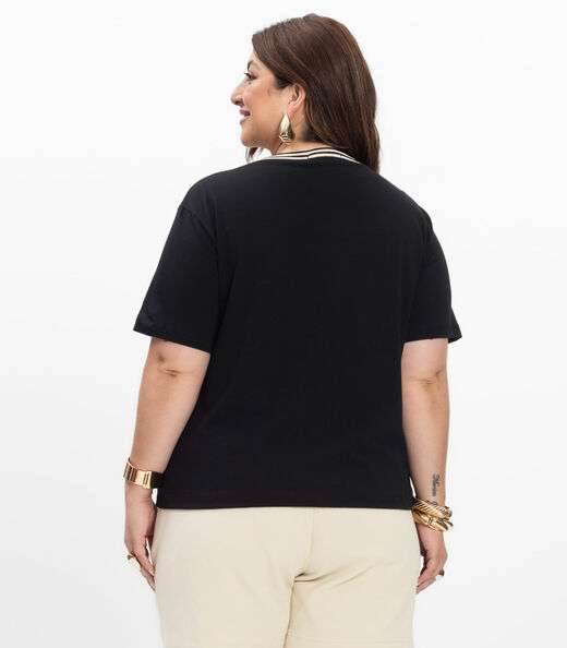 Blusa Manga Curta Feminina Plus Size Secret Glam Preto